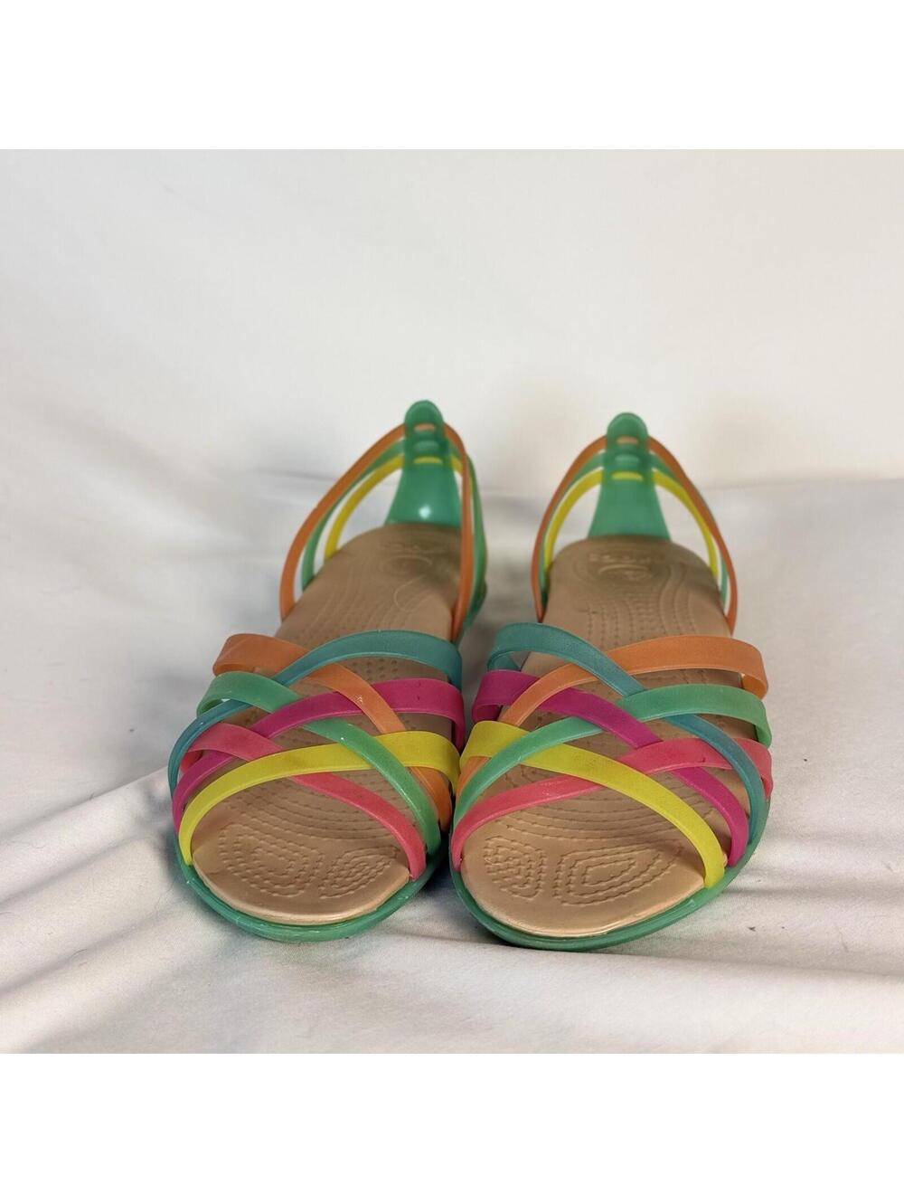 Crocs Isabella Huarache Mini Wedge Jelly Sandal Colorful Vacation Womens 6 VGUC